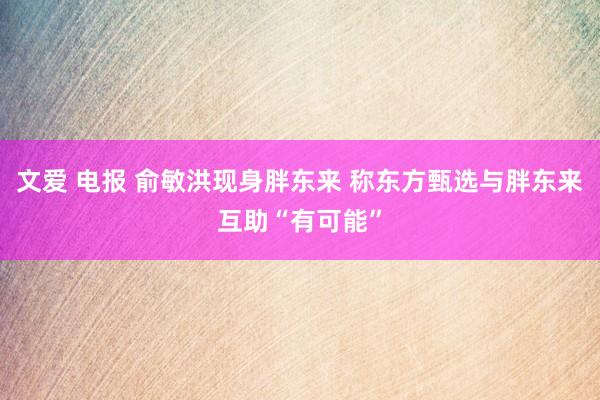 文爱 电报 俞敏洪现身胖东来 称东方甄选与胖东来互助“有可能”